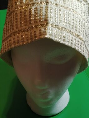 White and Gold Woven Bucket Hat - Women's Accessory